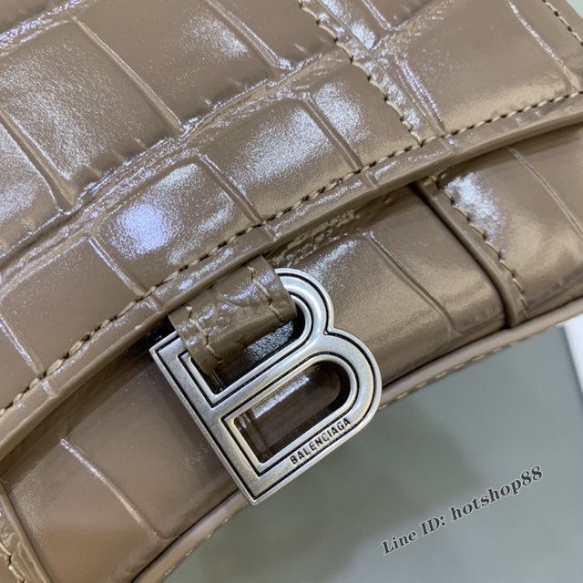 Balenciaga專櫃爆款手提女包 巴黎世家鱷魚紋牛皮奶茶色mini Hourglass沙漏包 fyj1008